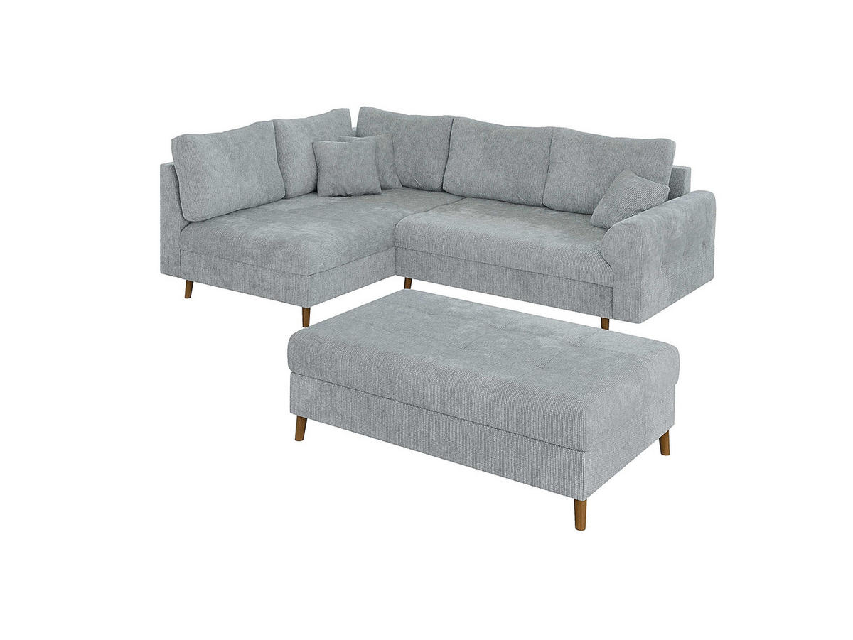 ECKSOFA inkl. Hocker Sigurd Hellgrau Chenille - Ottomane links - Hellgrau/Braun, Holz/Textil (231/161cm) - S-Style Möbel