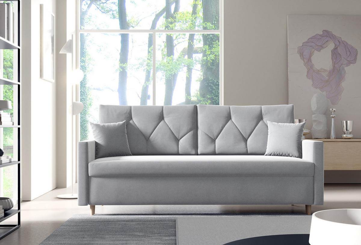 SCHLAFSOFA ARO, Sofa mit Schlaffunktion und Bettkasten, Veloursstoff, Frabe: Hellgrau - Hellgrau, Textil (217/100/87cm) - Sepro Meble