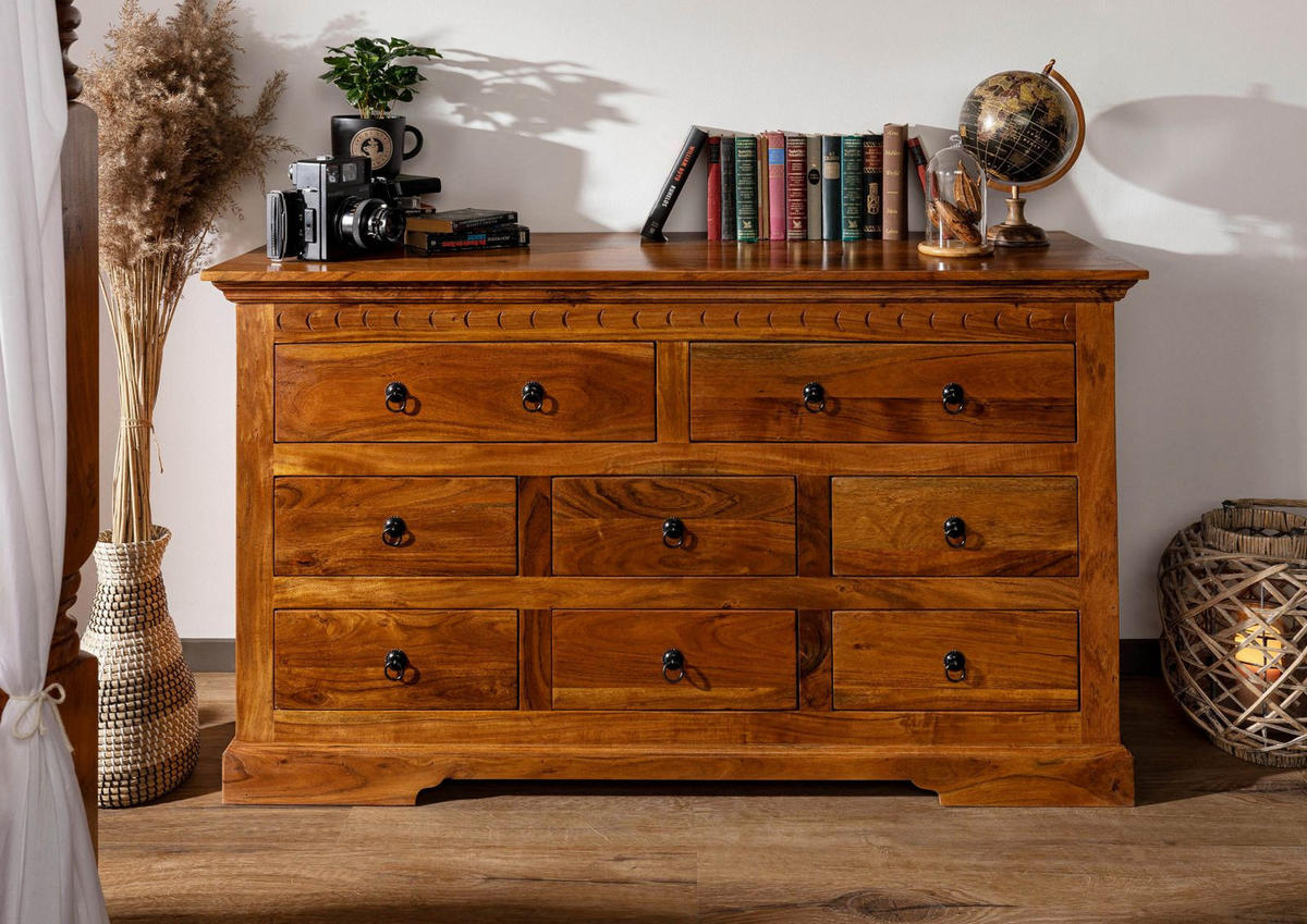 KOMMODE Akazie 145x49x85 honig lackiert OXFORD #0524 - Braun, Holz (145/85/49cm) - Massivmoebel24