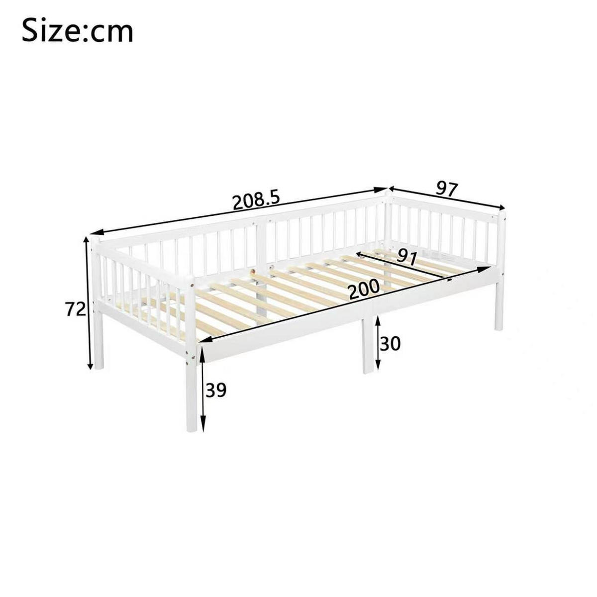 TAGESBETT 90x200 cm Massivholz, Einzelbett mit Lattenrost, Weiß - Weiß, Holz/Holzwerkstoff (90/200cm) - LVHOM