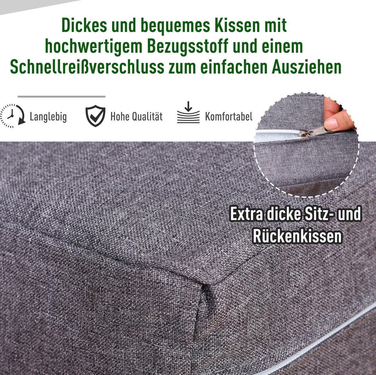 GARTENMÖBEL-SET 138/69/63 cm kombinierbar mit Sitzkissen und Tisch mit ESG-Glasplatte, Grau - Grau, Metall - Redom