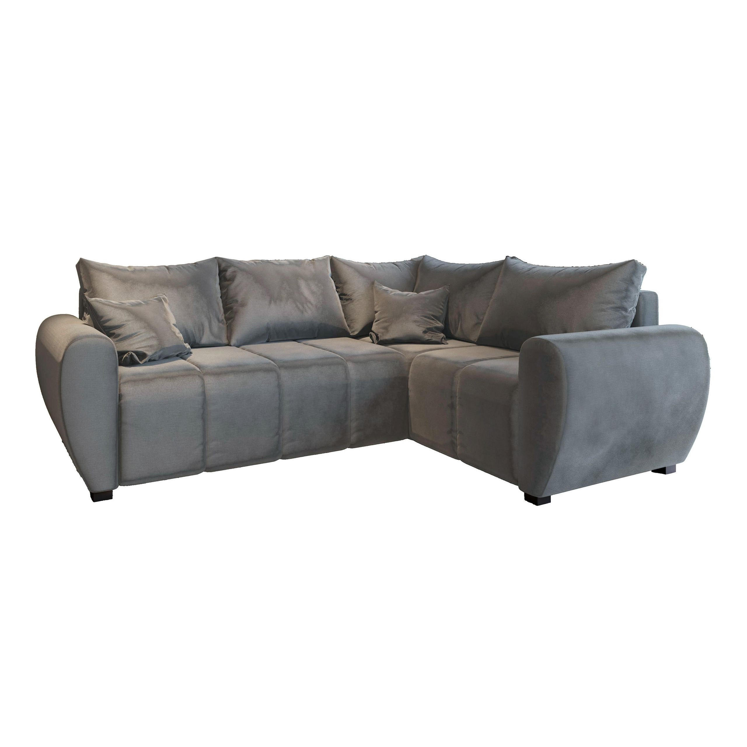 ECKSOFA MADISON L R-S Hellgrau Plüsch-Stoff mit Schlaffunktion - Hellgrau, Holz (235/175cm) - MASSENO