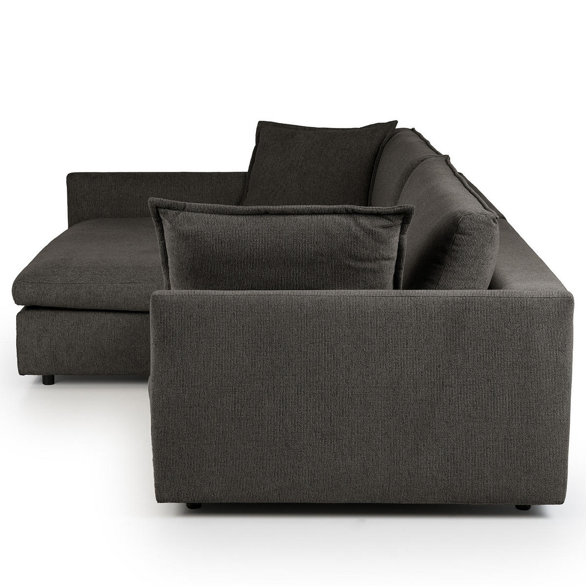 ECKSOFA mit Longchair - Anthrazit/Schwarz, Kunststoff/Textil (290/183cm) - home24