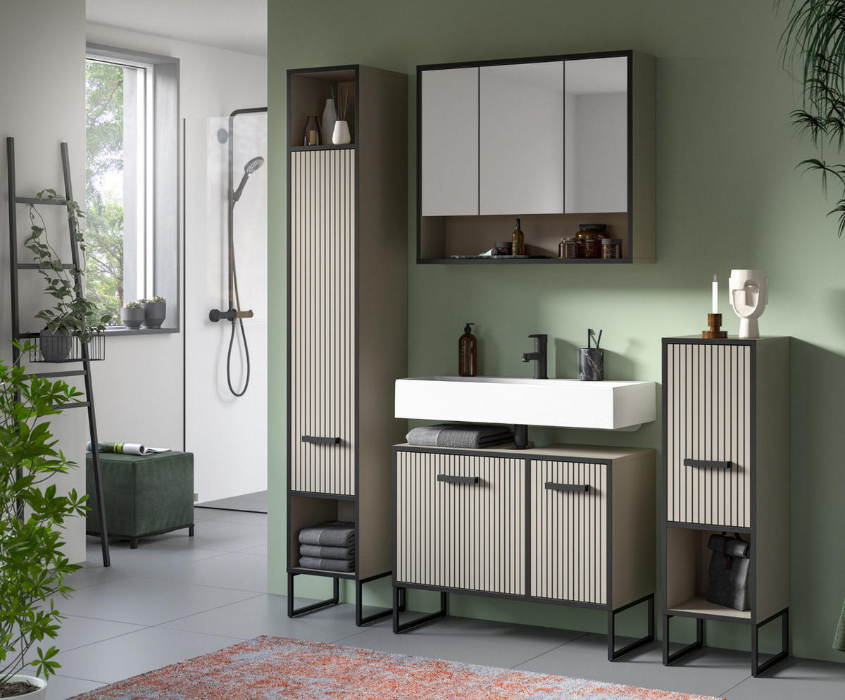 BADMÖBEL-SET 2-teilig Scana in schwarz, sand 80 cm, Kombination mit Soft-Close - Sandfarben/Schwarz, Glas/Holzwerkstoff (80/192/36cm) - Inn.Furn