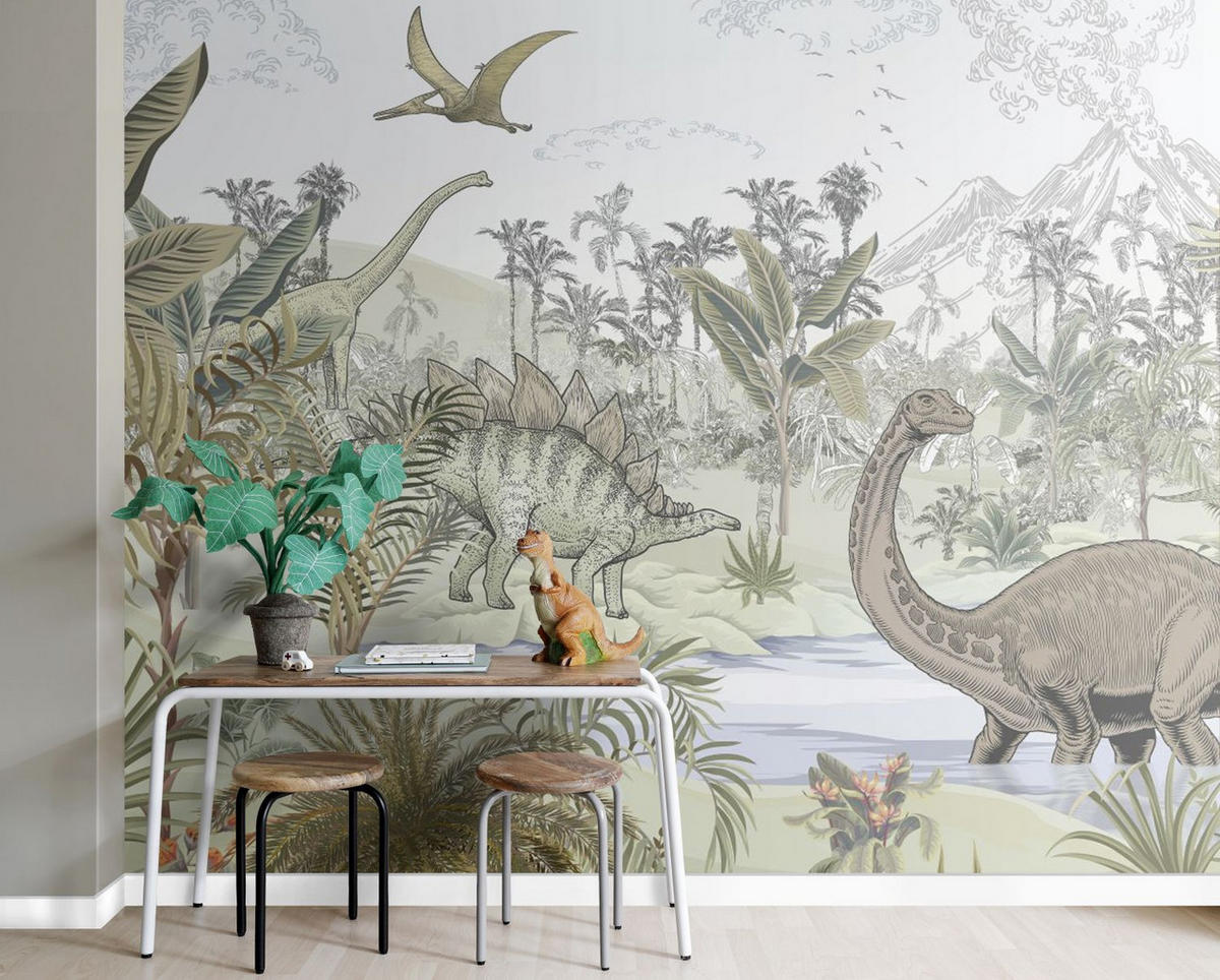 FOTOTAPETE Dinosaurier 350 x 279 cm - Grün, Papier (350/279cm) - Sanders & Sanders