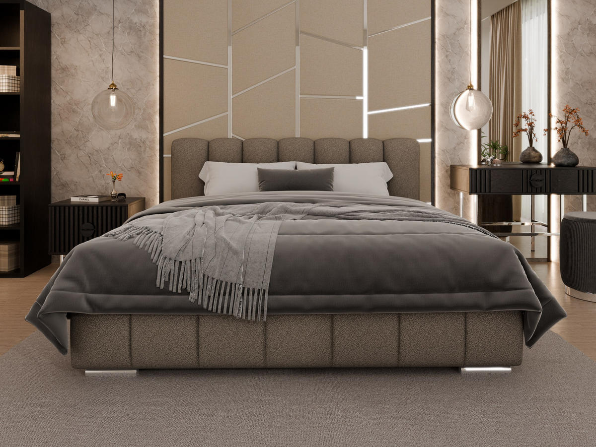 POLSTERBETT Zaira 180x200cm – Elegantes Polsterbett für modernen Wohnstil , ZONIERTE MULTI-TASCHEN-FEDERKERN (24cm), braun - Braun, Holz (180/200cm) - Panda Möbel