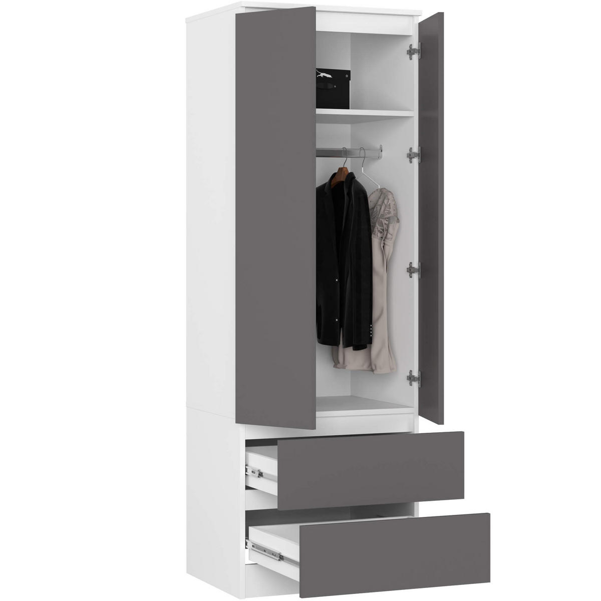 KLEIDERSCHRANK Weiß, Graphit Grau 180/60/51 - Weiß, Holzwerkstoff (60/180/51cm) - RAUMHIRSCH FURNITURE