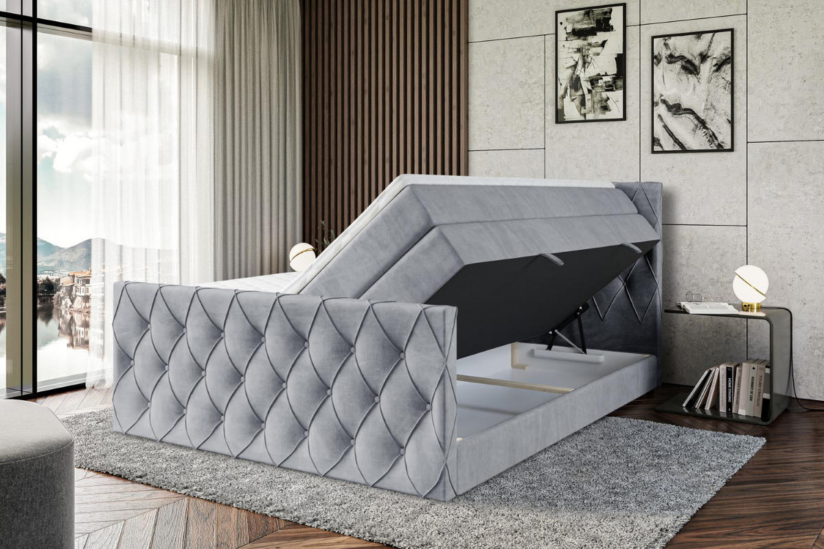 BOXSPRINGBETT AMAY-Z KING - 140x200 - H3/H4 - Grau - Grau, Holzwerkstoff (140/200cm) - ALTDECOR