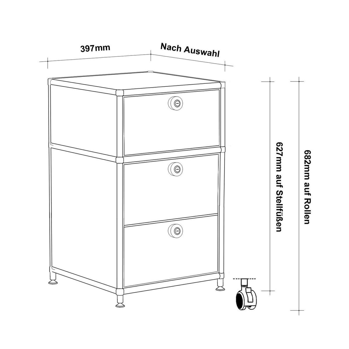 BÜRO-ROLLCONTAINER, Metall, 40 cm, 1 Schublade + 1 Doppelschublade, Weiß - Chromfarben/Silberfarben, Metall (40/68.2/39.7cm) - Versee