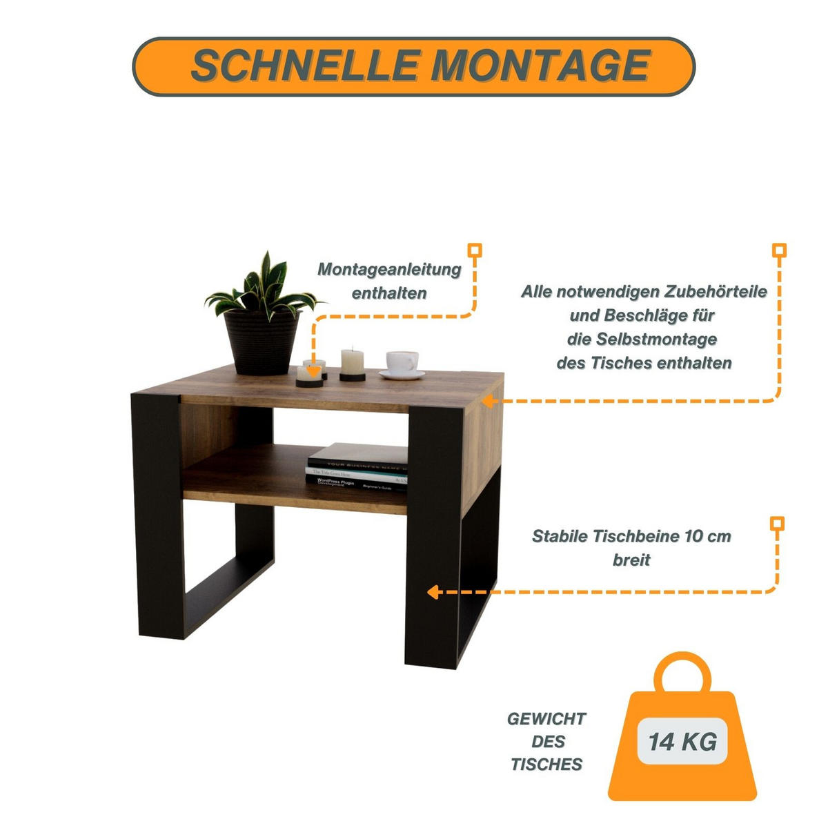 COUCHTISCH Karo65 65/45/53,6 - Schwarz/Braun, Holzwerkstoff (53/65/45cm) - RAUMHIRSCH FURNITURE