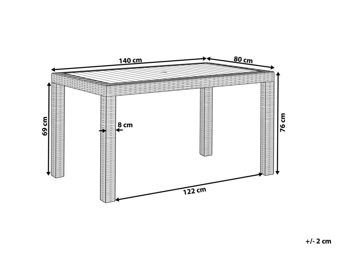 GARTENTISCH Rattanoptik graphitgrau 140/80 cm Fossano - Graphitfarben, Kunststoff (140/80/76cm) - Beliani