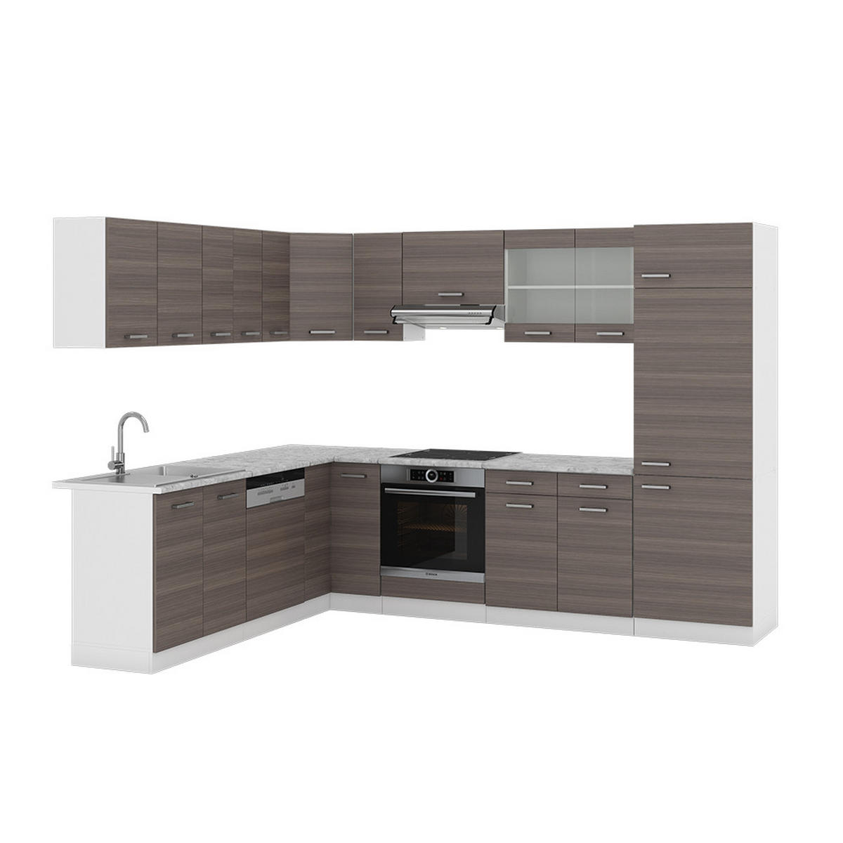 ECKKÜCHE R-Line Edelgrau/Weiß 227 x 287 cm ohne AP - Braun/Weiß, Holzwerkstoff (287/81.6/46cm) - Vicco