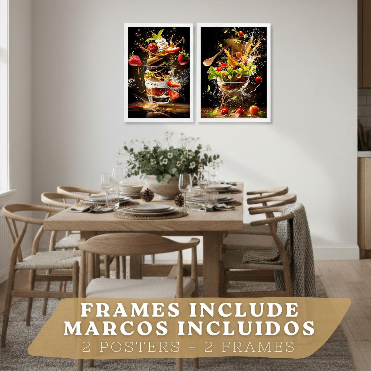 PLAKAT Sada 2 Jahody A4 Bílý rám - bílá, papír (29.7/1/21cm) - Nacnic