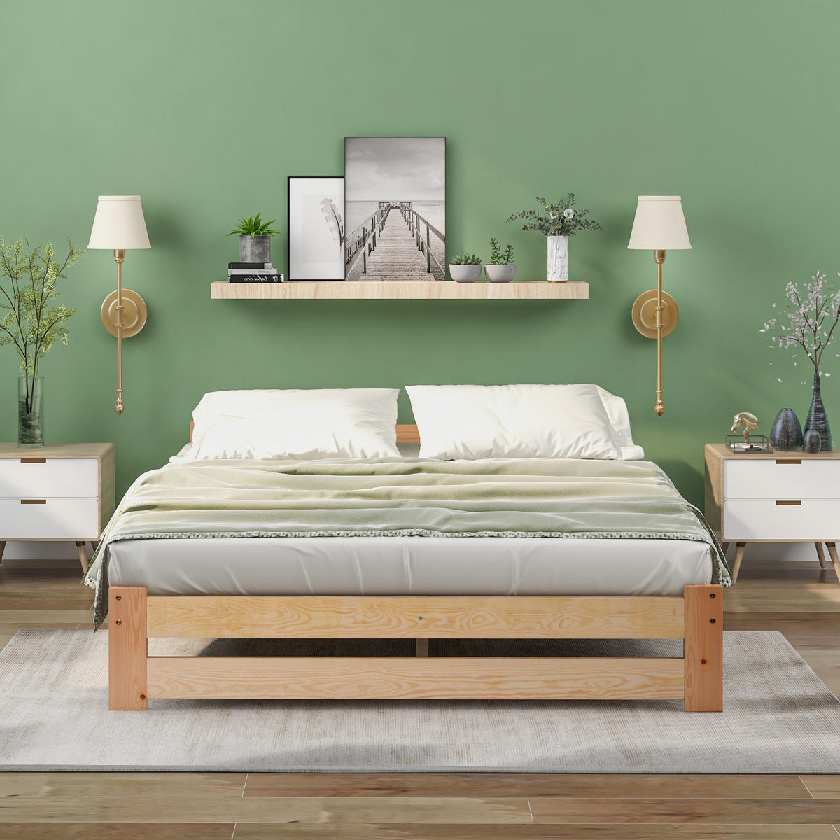HOLZBETT 140/200 cm aus Massivholz Kiefer – natur, mit Kopfteil - Naturfarben, Holz (140/200cm) - BEAOK