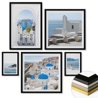 WANDBILDER 5er-Set - 50x50 cm & 20x30 cm & 40x60 cm Schwarzer Rahmen - Gebäude am Weißen Meer, Griechenland - Schwarz, Kunststoff (40/60cm) - ArtPrintCave