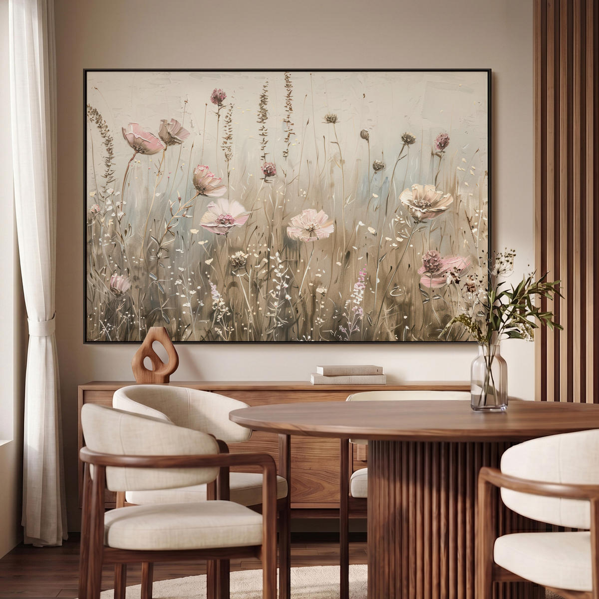 LEINWAND Bilder mit Rahmen - Blumen - Rosa - Modern - Beige - 120x80 - Beige, Textil (120/80cm) - MuchoWow