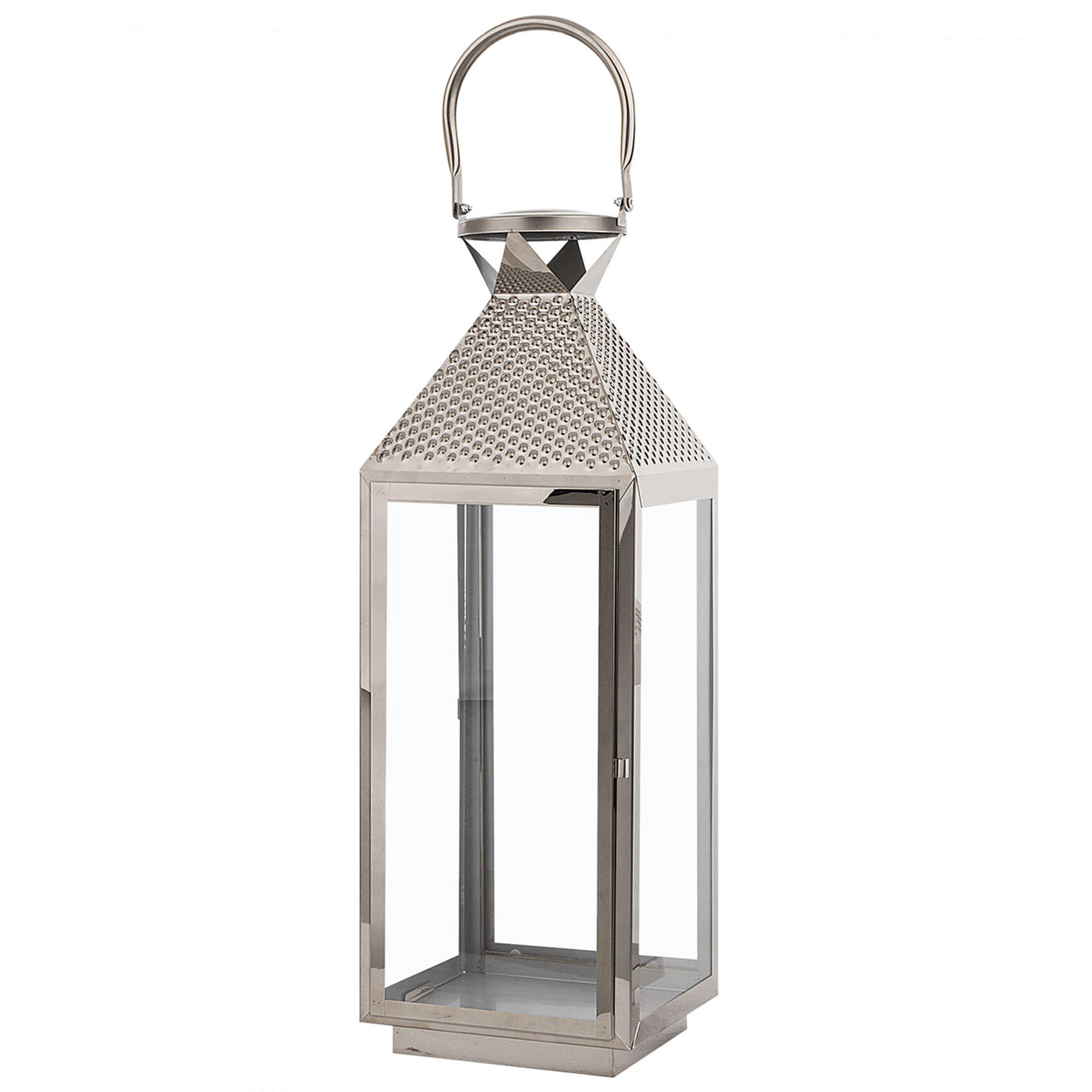 LATERNE Edelstahl 55 cm Silber Bali - Silberfarben, Metall (18/55/18cm) - Beliani