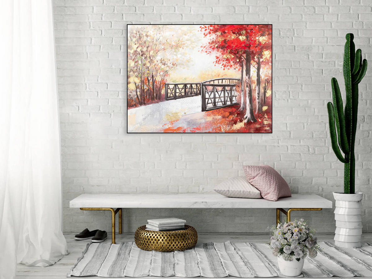 ACRYLBILD HANDGEMALT 100/75 cm - Beige/Rot, Holz/Textil (100/75cm) - KUNSTLOFT