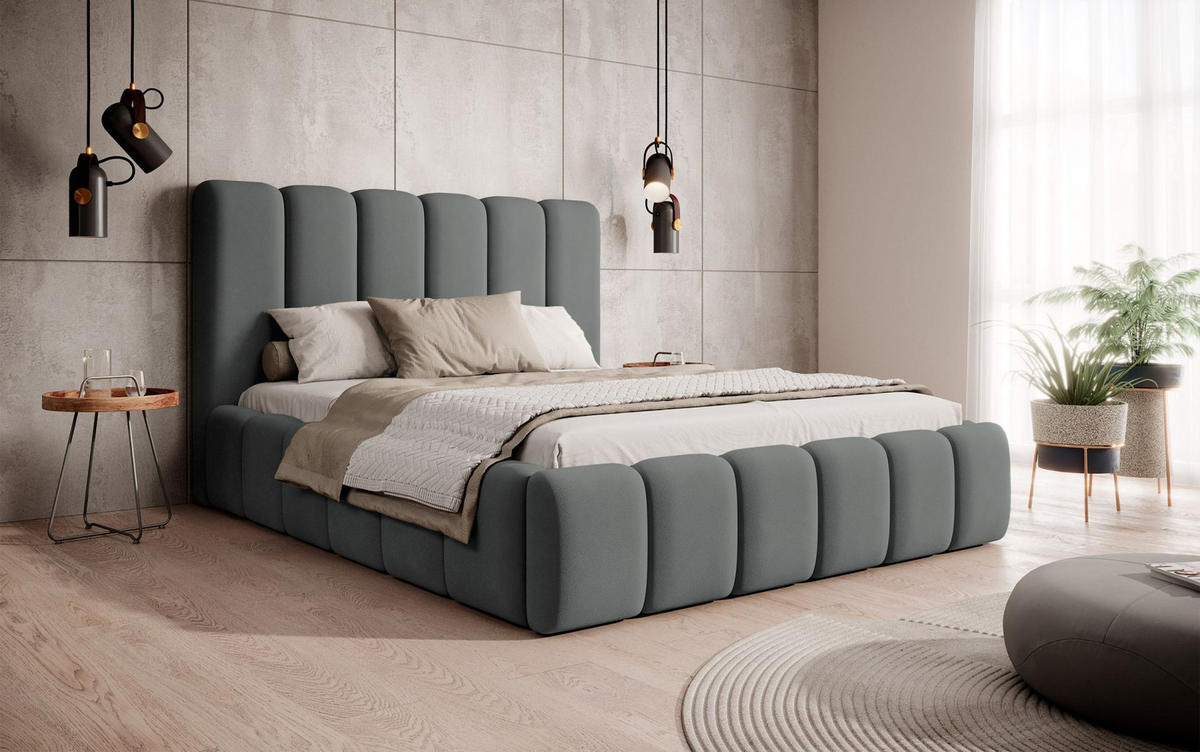 POLSTERBETT Biscottino Grau mit Samtbezug 140x200 cm - Silberfarben/Grau, Textil (140/200cm) - Selsey