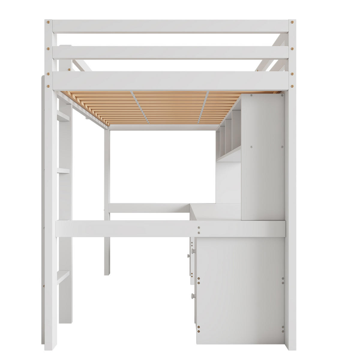 HOCHBETT 90x200cm Weiß Kinderbett oben Tisch unten Stauraum - Weiß, Holz (90/200cm) - FLIEKS