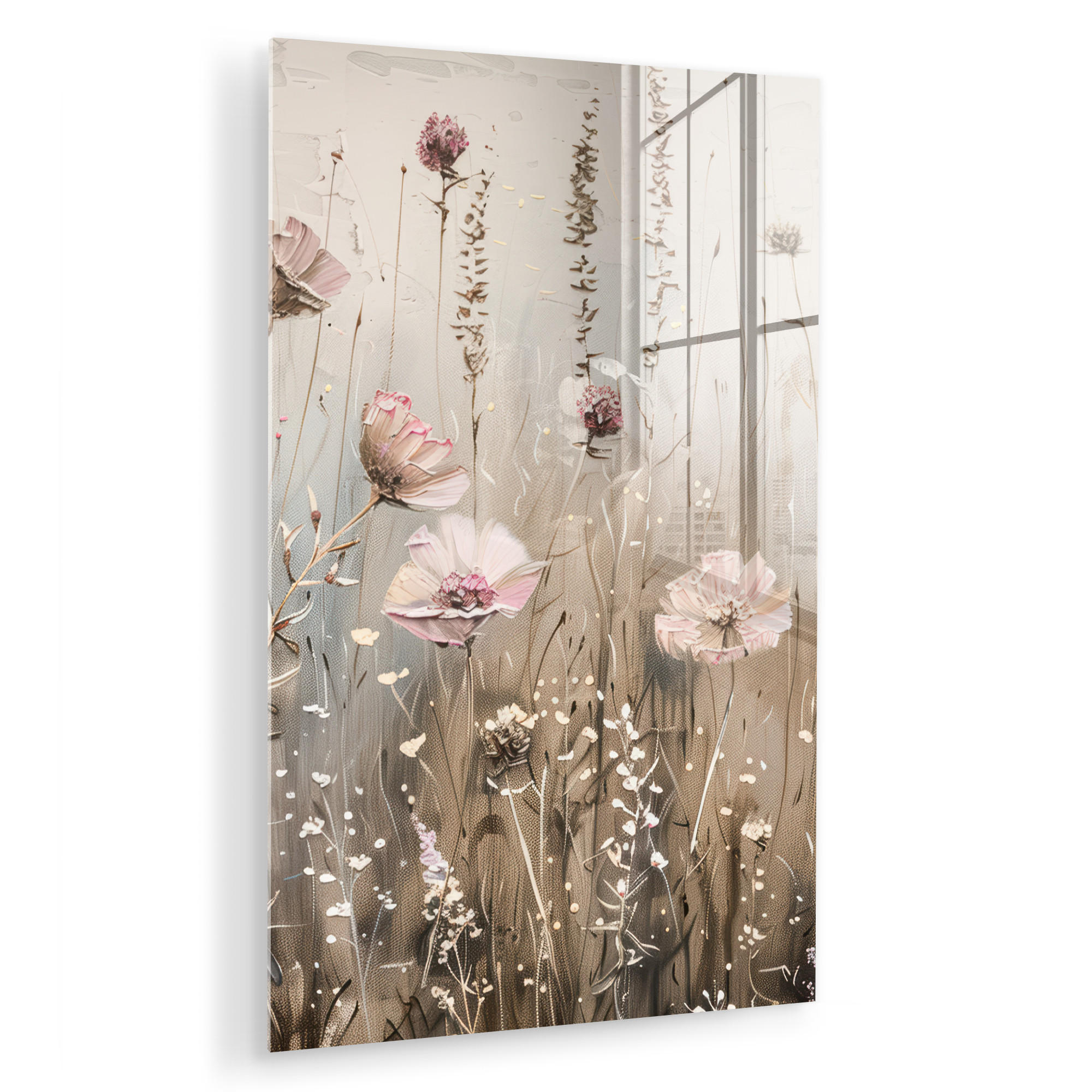 ACRYLGLASBILD Blumen - Rosa - Modern - Beige 60x90 cm - Beige, Glas (60/90cm) - MuchoWow