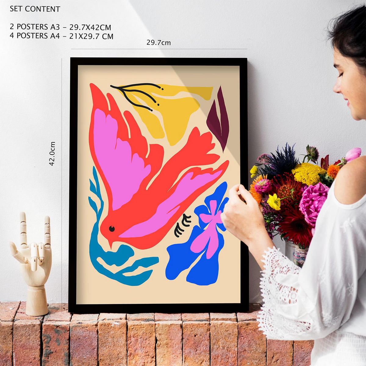 POSTER Set Mit 6 Malerisch 3 In Blume Zusammenfassung Ästhetische Dekorative Gemälde Für Ihr Wohnzimmer, Schlafzimmer, Zuhause A3 & A4 Weißer Rahmen - Weiß, Papier (29/3cm) - Nacnic