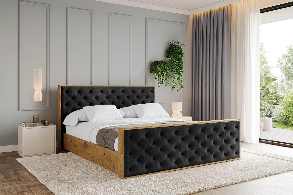 POLSTERBETT mit Bettkasten, Fußteil und Lattenrost, Boxbett ohne Matratze - ENZO3-Z 120x200 Schwarz - Schwarz, Holzwerkstoff/Textil (120/200cm) - ALTDECOR
