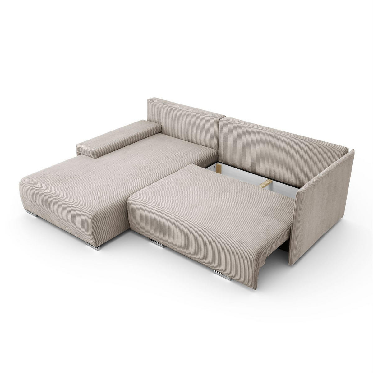 ECKSOFA LAVIO L mit Schlaffunktion und Bettzeugkasten Linke - Beige, Textil (246/188cm) - Lookway
