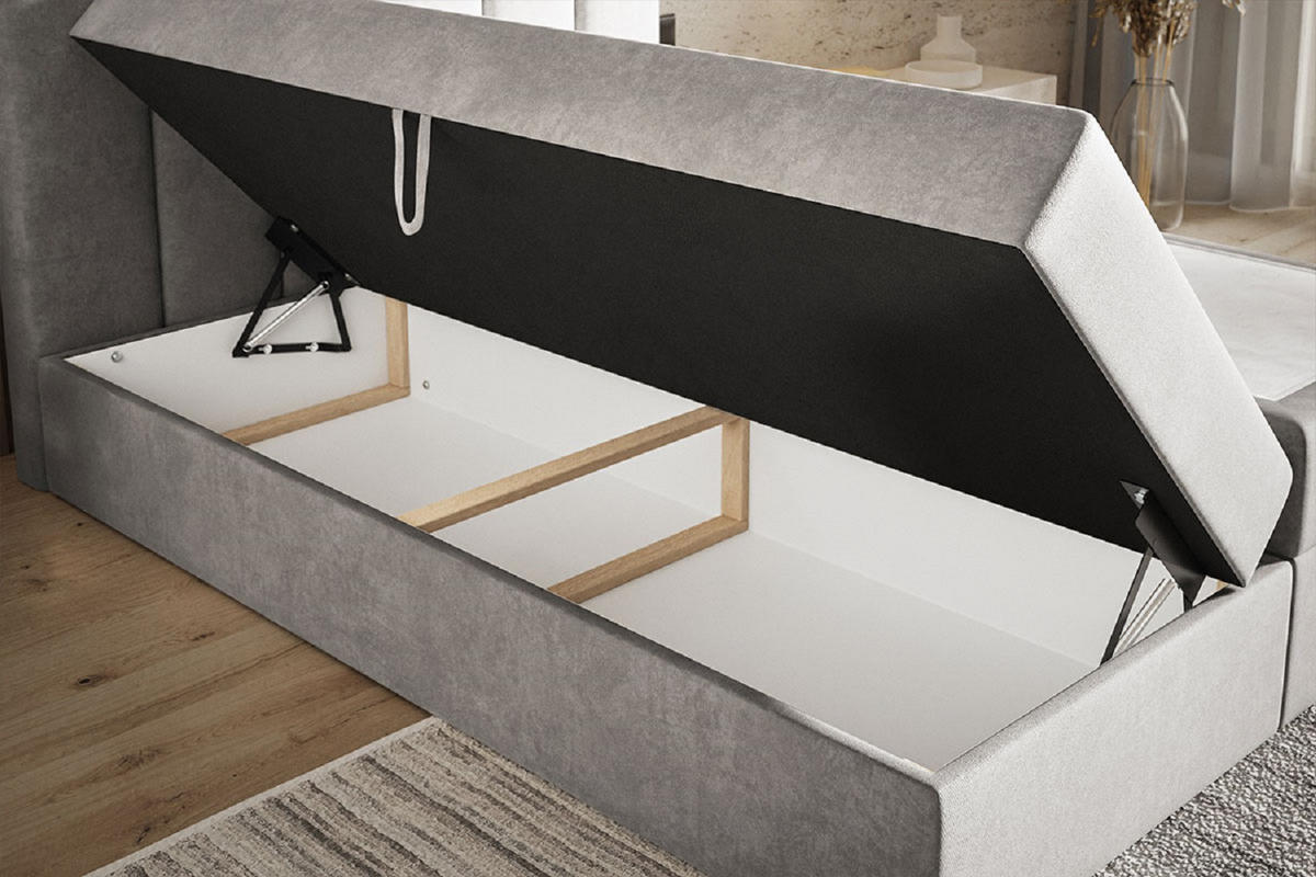 BOXSPRINGBETT 140x200 Foro, Samt, Matratze und Bettkasten, Hellgrau - Hellgrau, Holz/Textil (140/200cm) - Emporius