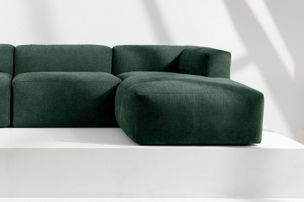 ECKMODULSOFA-RECHTS BUFFO 6-Sitzer mit extrem weicher Sitzfläche, Gewebestoff, marine - Blau/Grün, Textil (377/180cm) - KONSIMO®