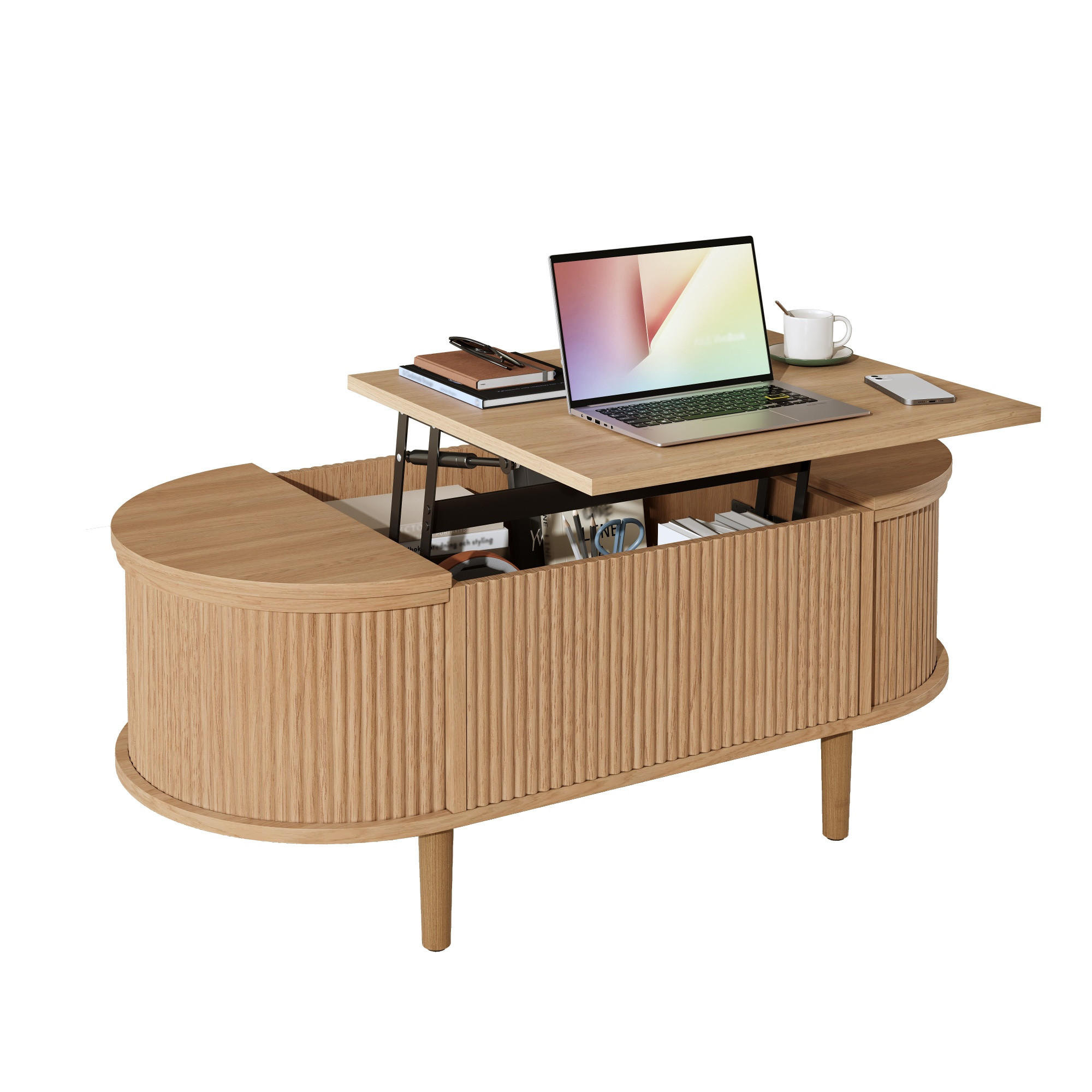 COUCHTISCH oval höhenverstellbar Stauraum Holz - Eichefarben, Holz (48/100/53.5cm) - LEBENLANG