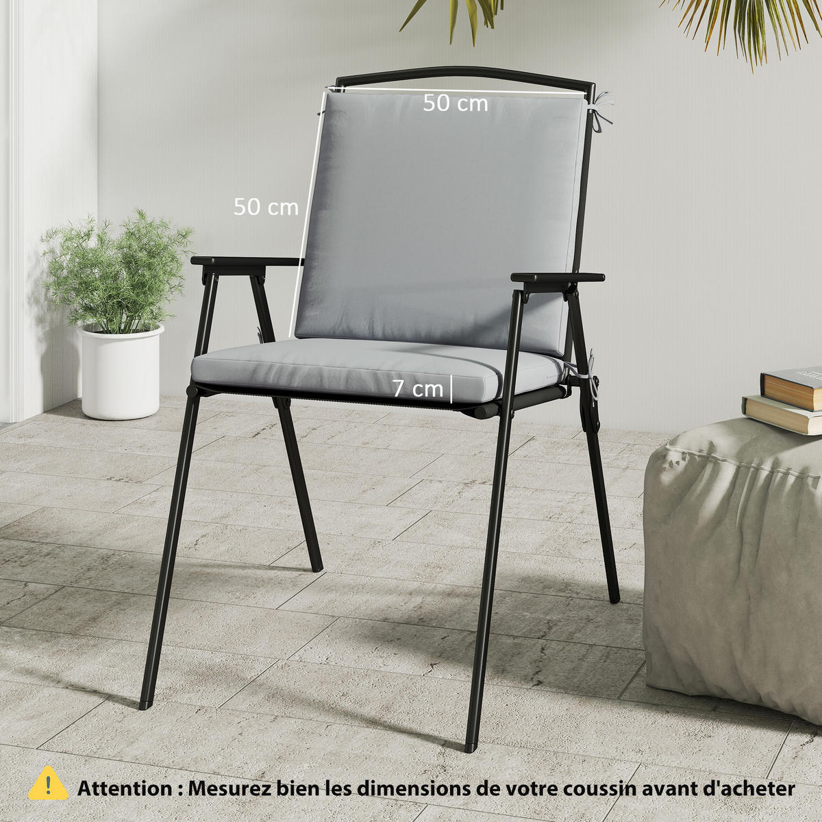 SITZKISSEN 2er-Set DE-16735 50x50 cm, 7 cm dick, UV30+ Grau - Hellgrau, Textil (50/50/7cm) - ComfortXL