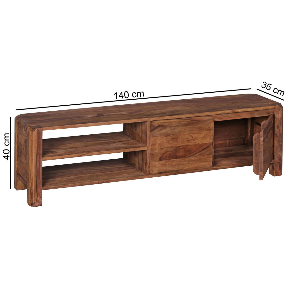TV-LOWBOARD Massivholz, 4 Füße, viel Stauraum, Braun 140x35x40 cm - Braun, Holz (140/40/35cm) - KADIMA DESIGN