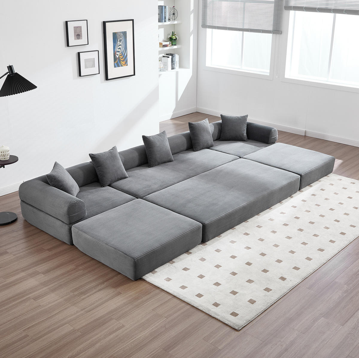 ECKSOFA 270/180/64 cm dunkelgrau aus Corduroy modular - Dunkelgrau, Textil (180/270cm) - OKWISH