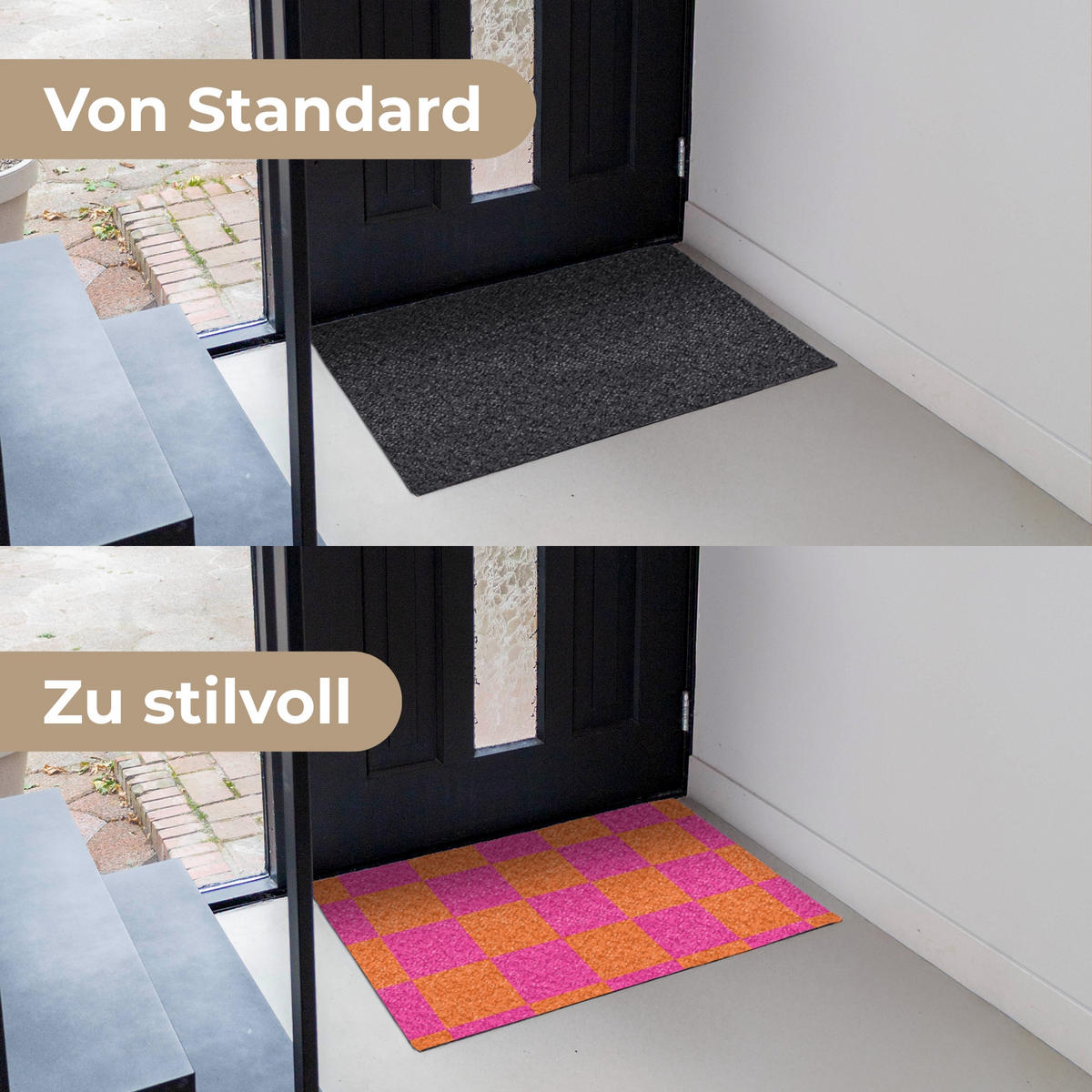 FUSSMATTE Schachbrettmuster - Orange - Rosa - Blöcke 90x60 cm - Pink, Kunststoff (90/0.4cm) - MuchoWow