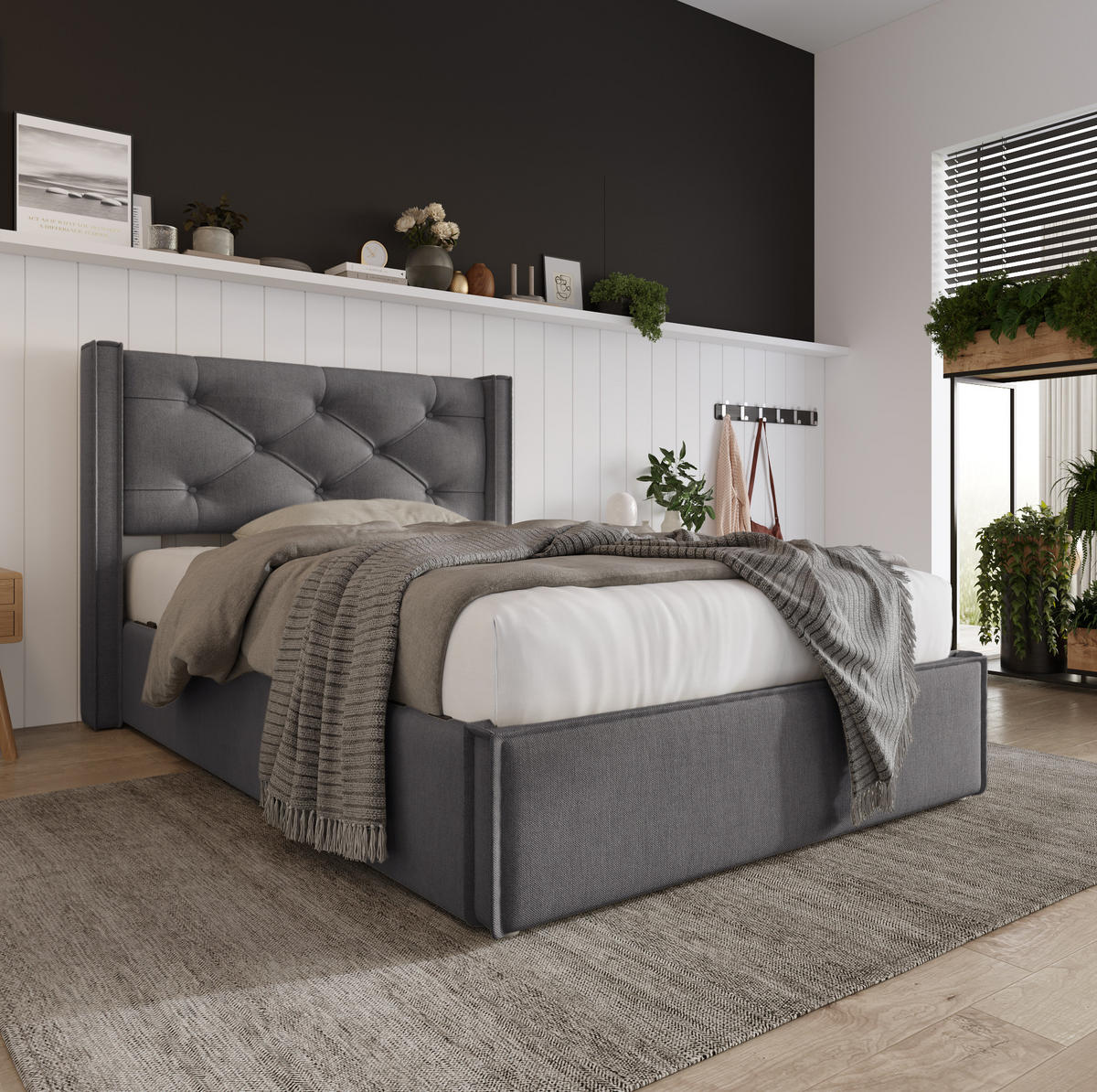 ČALÚNENÁ posteľ z bavlny 90/200 cm sivá s úložným priestorom - sivá, textil (90/200cm) - BEAOK