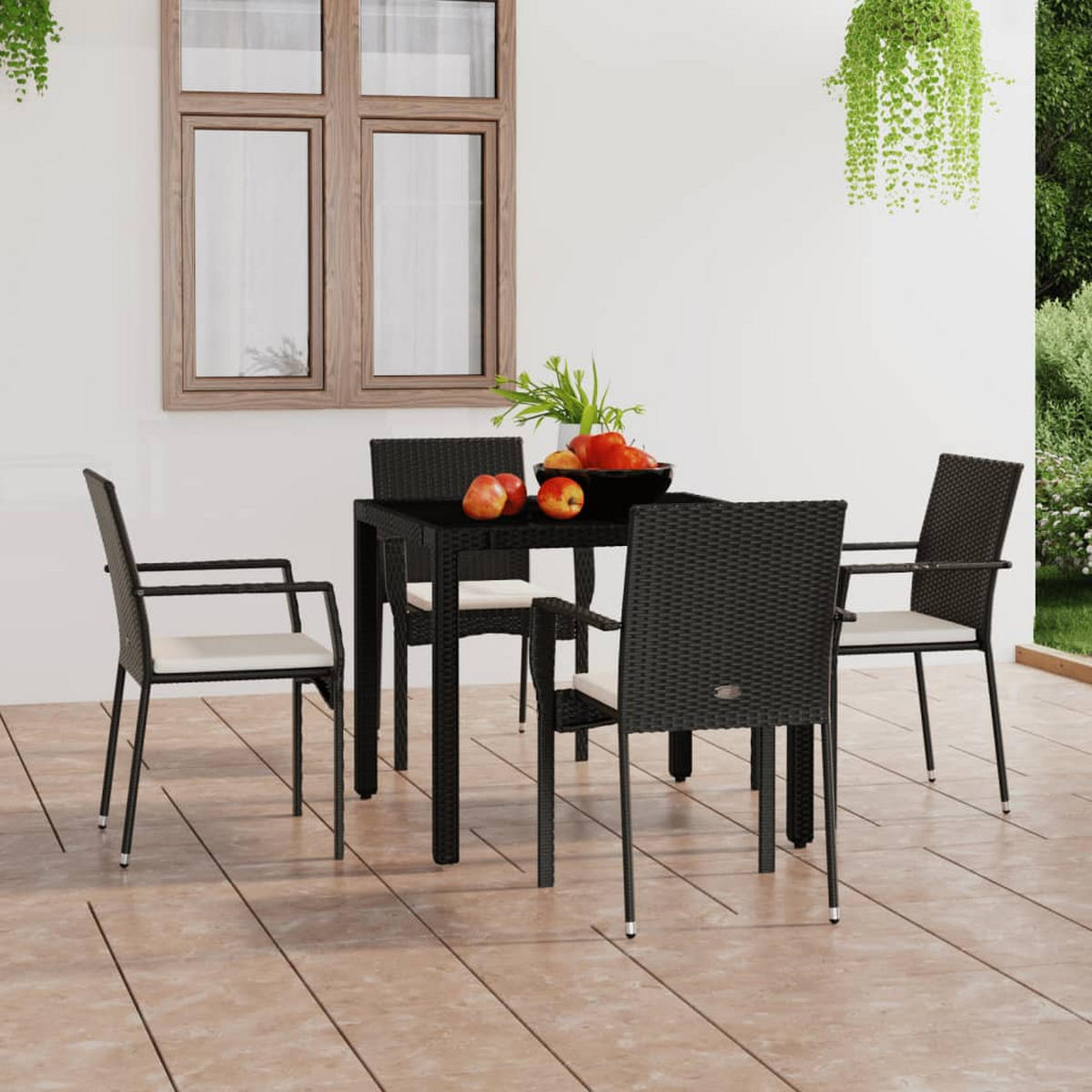 GARTENSTÜHLE mit Kissen 4 Stk. Poly Rattan Schwarz - Schwarz, Holz (59/88/53.5cm) - furnicato
