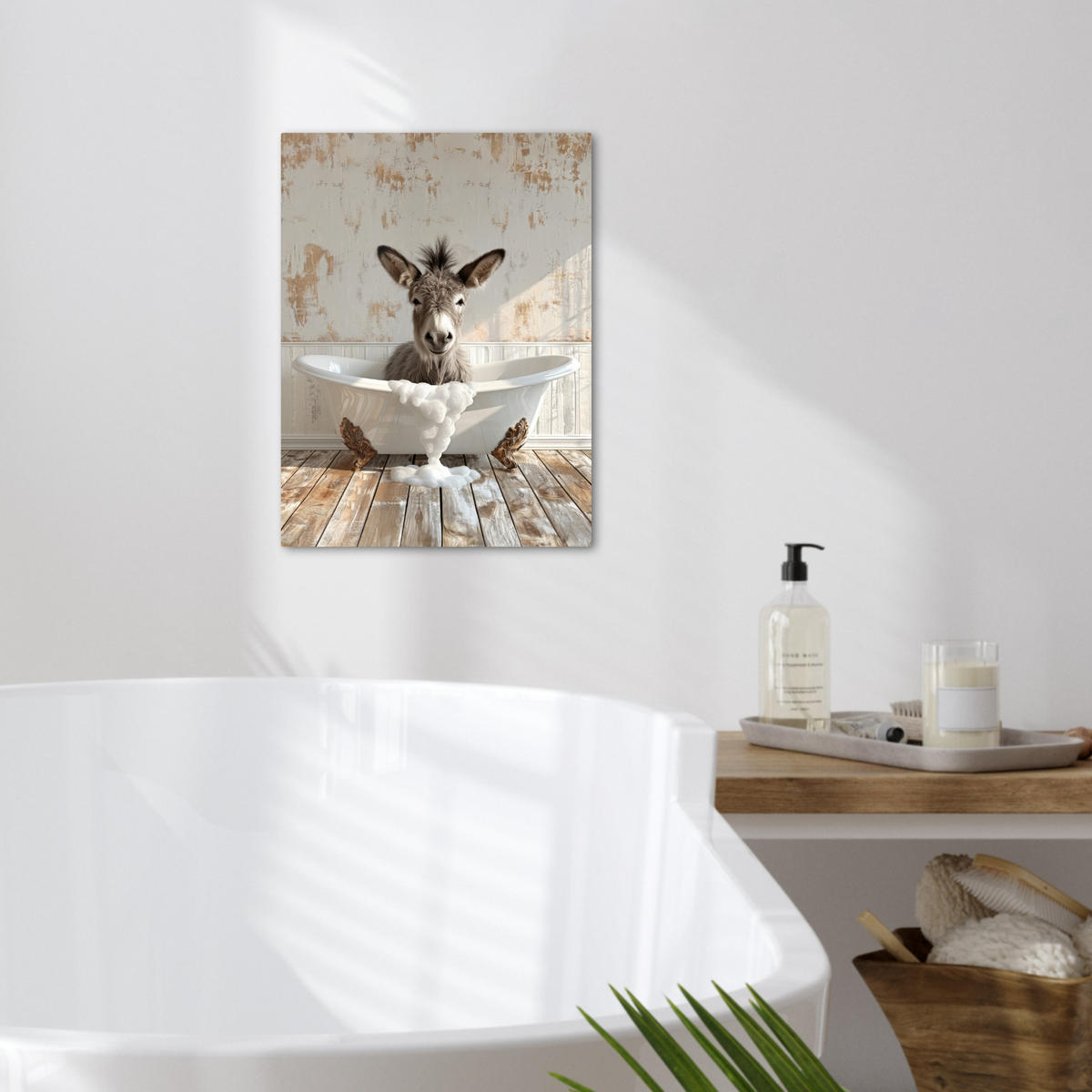 LEINWANDBILD Esel - Tiere - Badewanne - Schaumstoff 30x40 cm - Weiß, Textil (30/40cm) - MuchoWow
