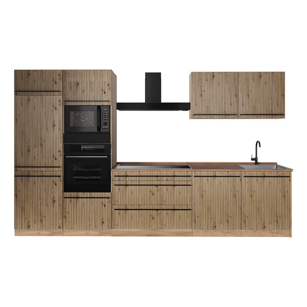 KUCHYŇSKÝ KOUT R-Line, Řemeslný dub/Zlatý mocný dub, 340 cm pracovná doska Dub Goldkraft - medově dubová/dub artisan, kompozitní dřevo (340/206.8/60cm) - Vicco