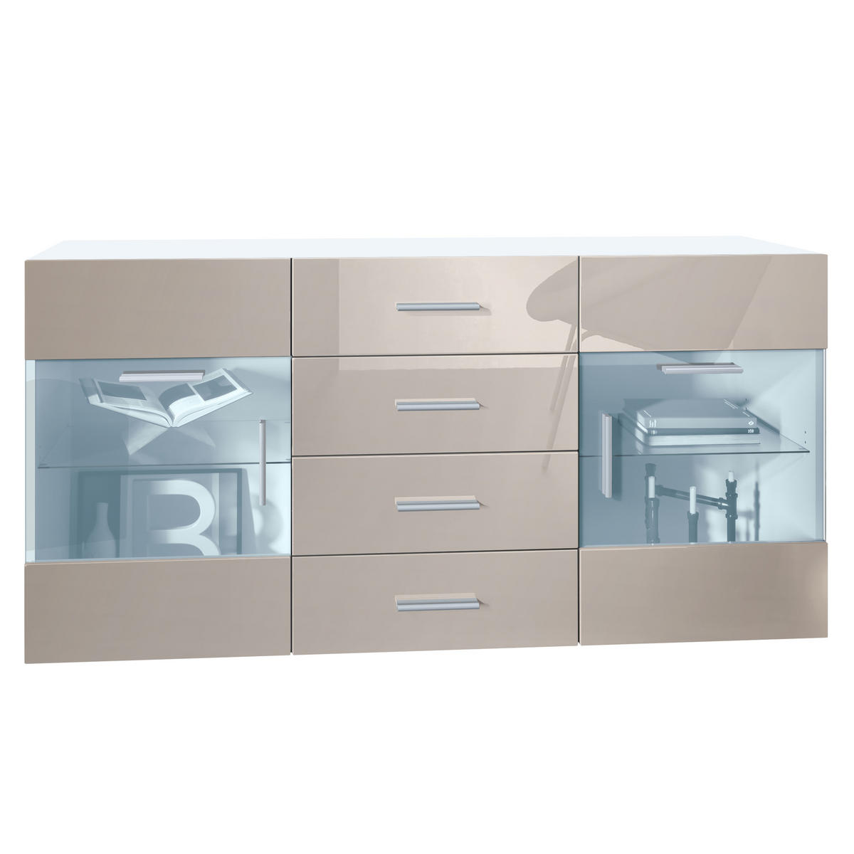 SIDEBOARD Carlos Sandgrau Hochglanz - Sandfarben, Holzwerkstoff (139/72/35cm) - Vladon