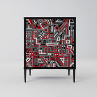 SIDEBOARD BROKEN LINES, Schwarz, 57,5x42x72,5 cm, Schwarze Metallfüße - Multicolor/Schwarz, Holzwerkstoff/Metall (57.5/72.5/42cm) - SpaceRebels