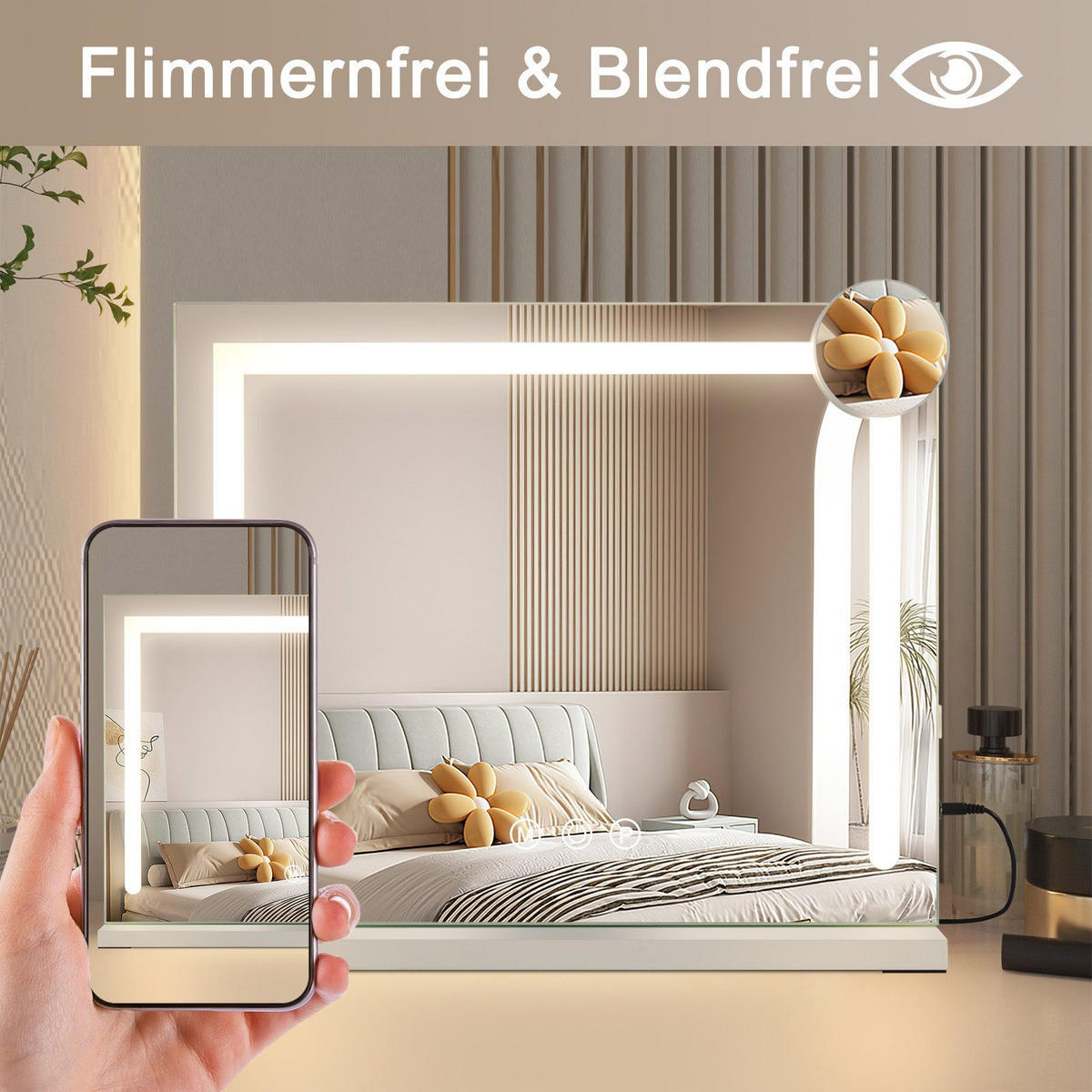 SCHMINKSPIEGEL Francis 50/12/40 cm - Weiß, Glas (12/40/50cm) - Nettlife