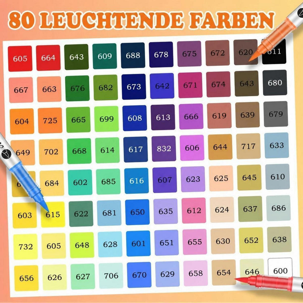 ACRYLSTIFTE Set 80 Farben Pinselspitze Wasserfest - Multicolor, Kunststoff (1/1/13.5cm)
