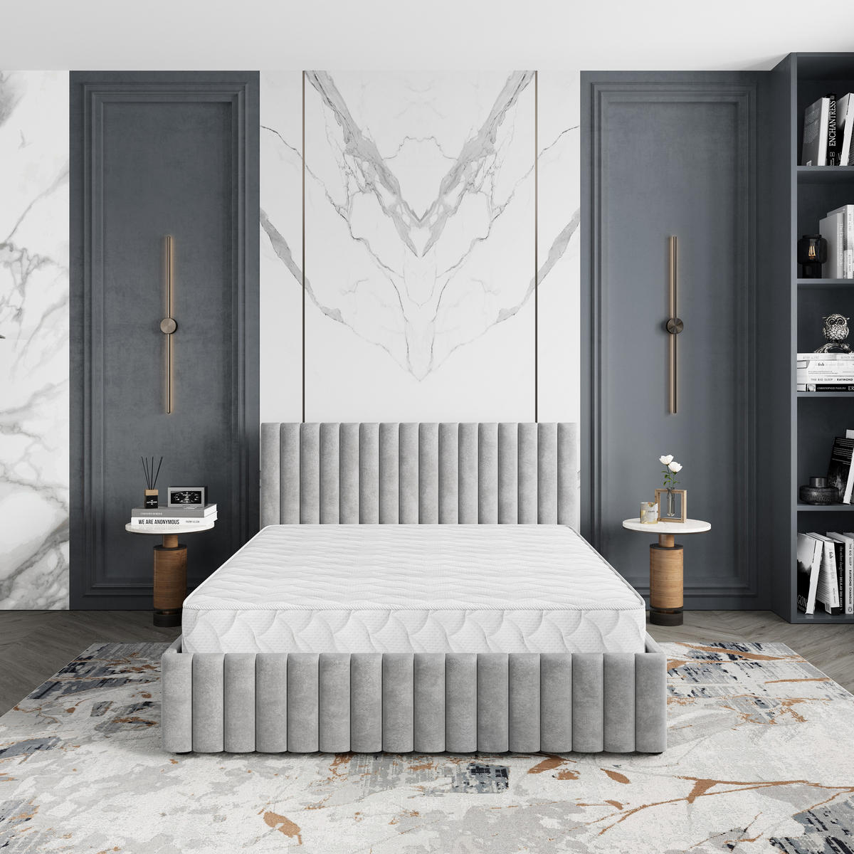 POLSTERBETT CARMIA K 120x200 cm mit Bettkästen - Hellgrau - Hellgrau, Holz/Textil - MASSENO