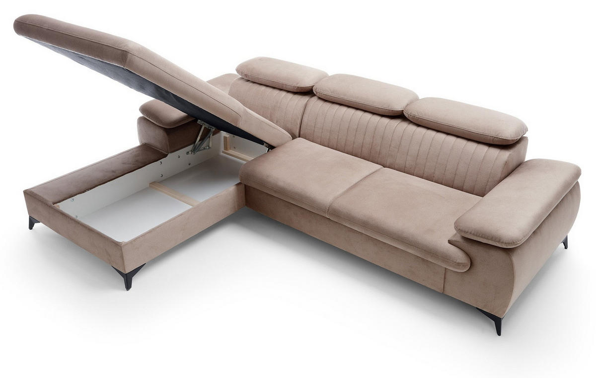 ECKSOFA 280 cm Xanto M, Schlaffunktion, verstellbaren Kopfstützen, Links, Hellbraun - Hellbraun, Holz (280/193cm) - Emporius