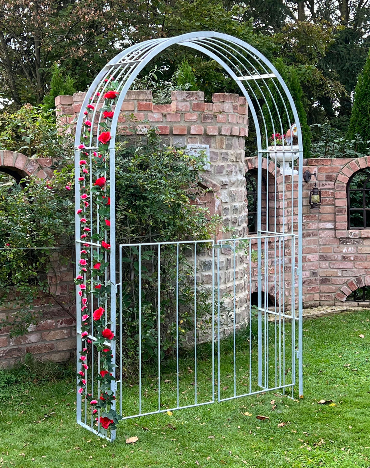 ROSENBOGEN mit Tor Metall verzinkt 140/40/230 cm - Grau, Metall (140/230/40cm) - DanDiBo
