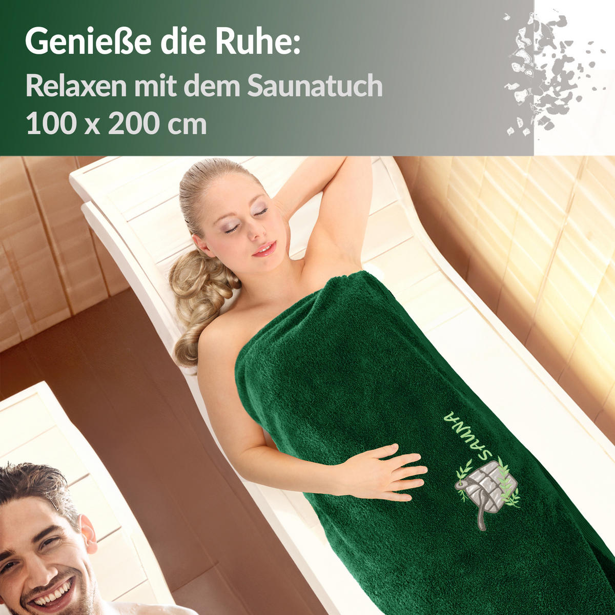SAUNATUCH Lillby Tannen Grün 100x200 cm - Waldgrün, Textil (100/200cm) - Lashuma