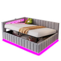 POLSTERBETT 140/200 cm aus Samt mit LED-Beleuchtung USB und Stauraum Grau - Hellgrau, Textil (140/200cm) - Modenvie