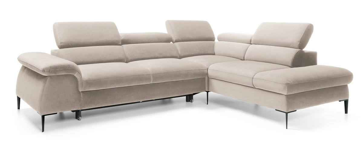 SCHLAFSOFA 280 cm Amaro L mit verstellbaren Kopfstützen, Rechts, Beige - Beige, Holz (214/280cm) - Emporius