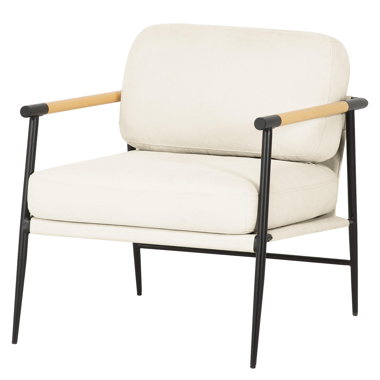 LOUNGESESSEL - Creme / Schwarz - Webstoff / Eisen - Creme/Schwarz, Textil/Metall (70/81/73cm) - home24